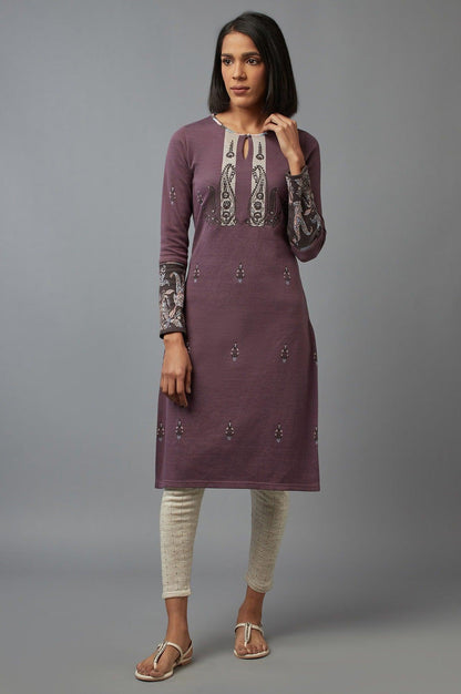 Purple Paisley Winter kurta - wforwoman