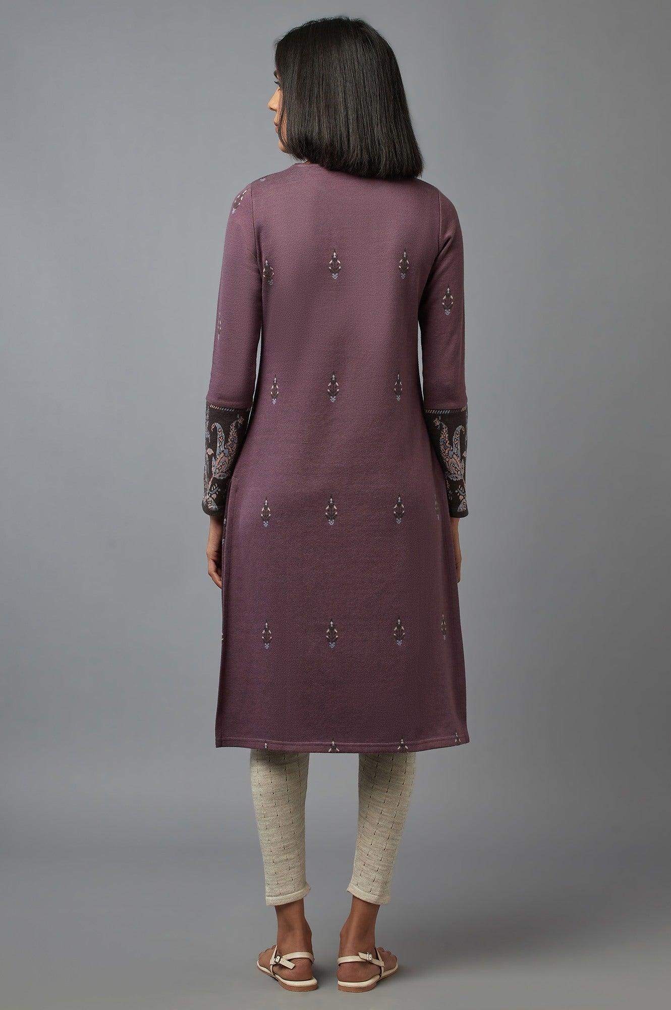 Purple Paisley Winter kurta - wforwoman