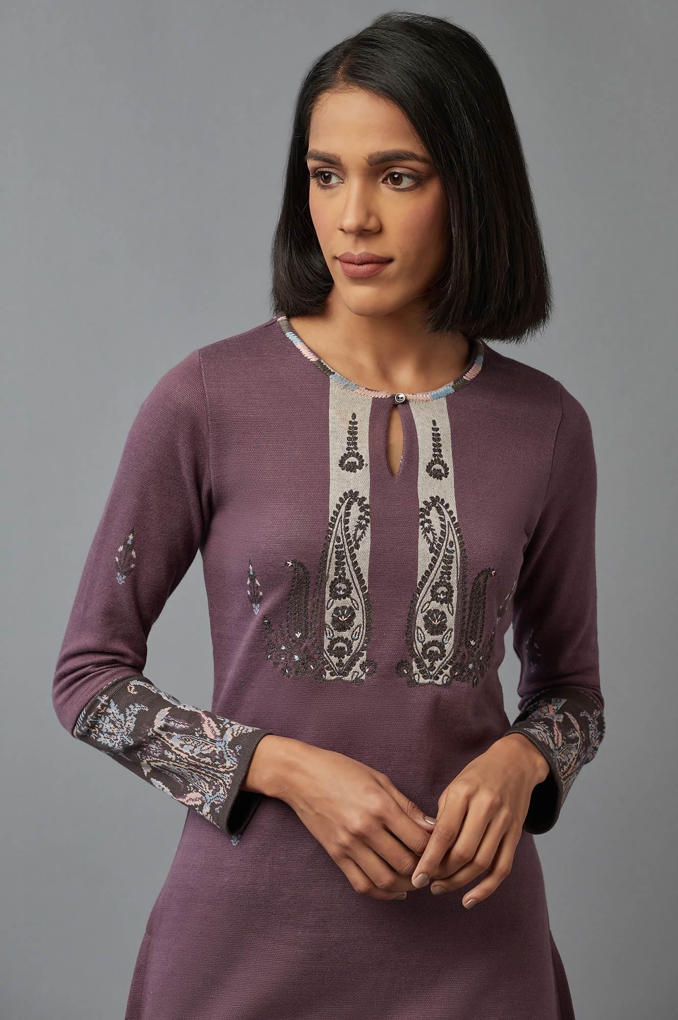 Purple Paisley Winter kurta - wforwoman