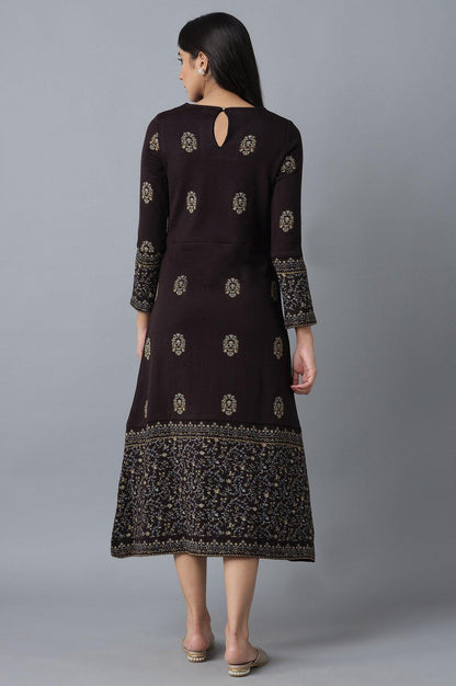 Dark Purple Embroidered Winter Dress - wforwoman