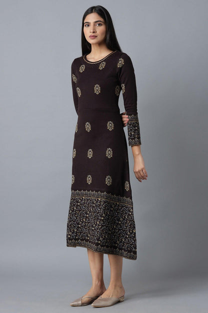 Dark Purple Embroidered Winter Dress - wforwoman