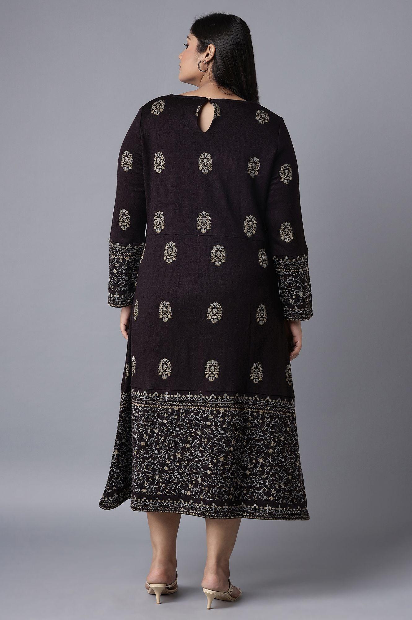 Dark Purple Embroidered Winter Dress - wforwoman