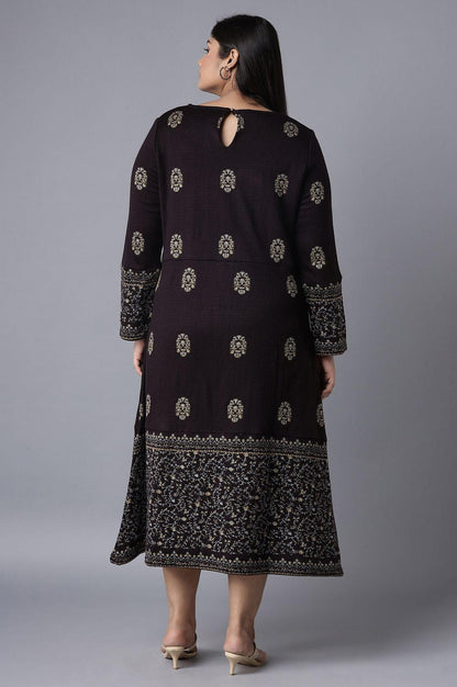 Dark Purple Embroidered Winter Dress - wforwoman