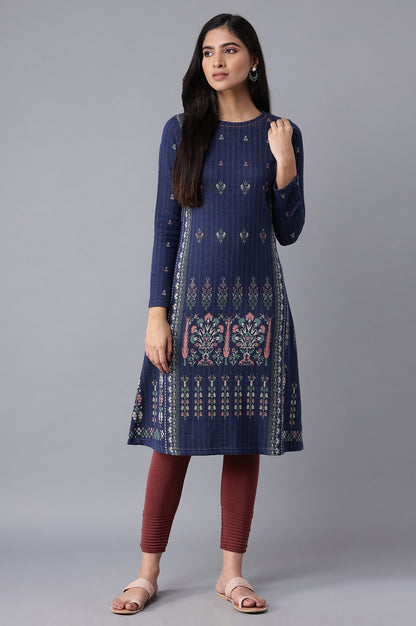 Dark Blue Floral Winter kurta