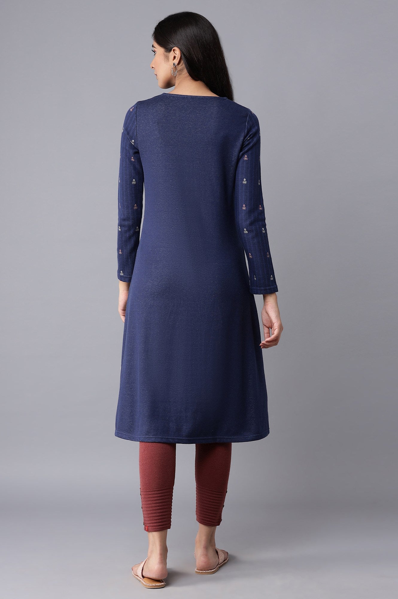 Dark Blue Floral Winter kurta