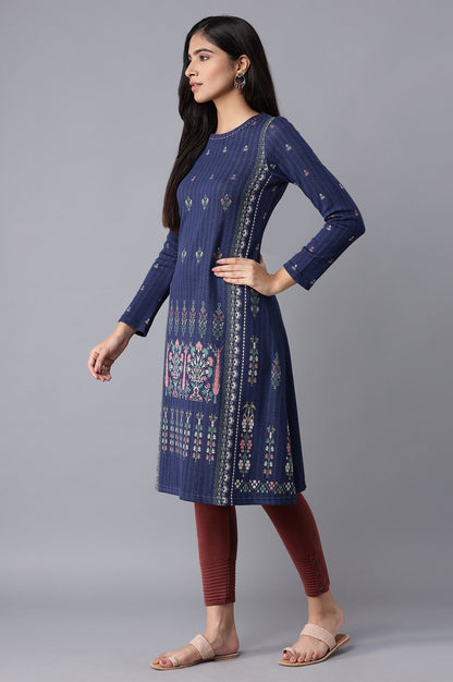 Dark Blue Floral Winter kurta