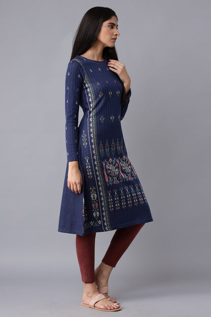 Dark Blue Floral Winter kurta