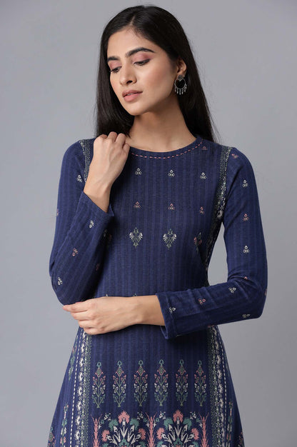 Dark Blue Floral Winter kurta