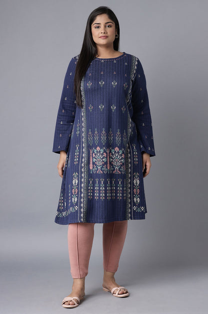 Dark Blue Floral Winter kurta