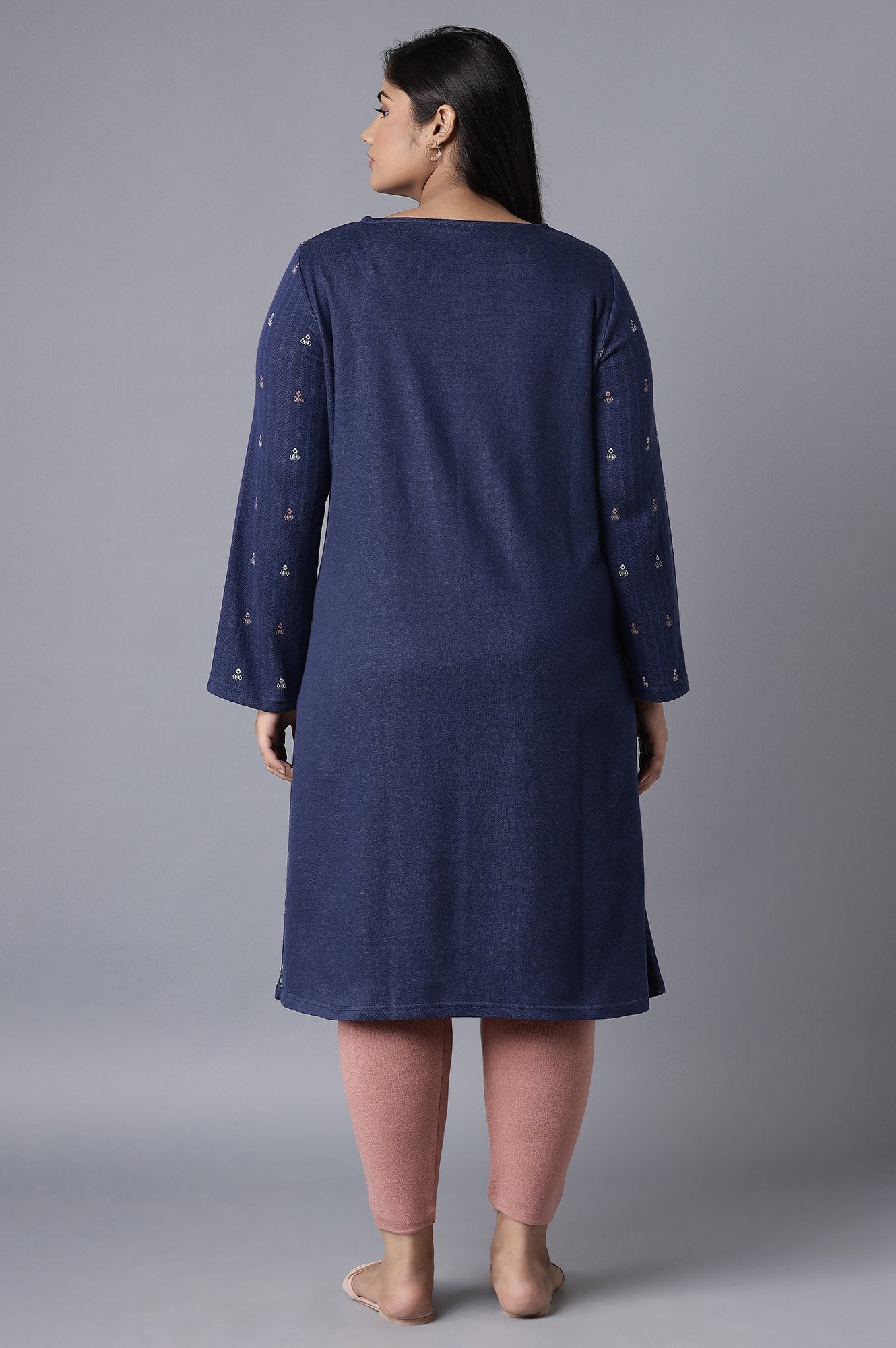 Dark Blue Floral Winter kurta