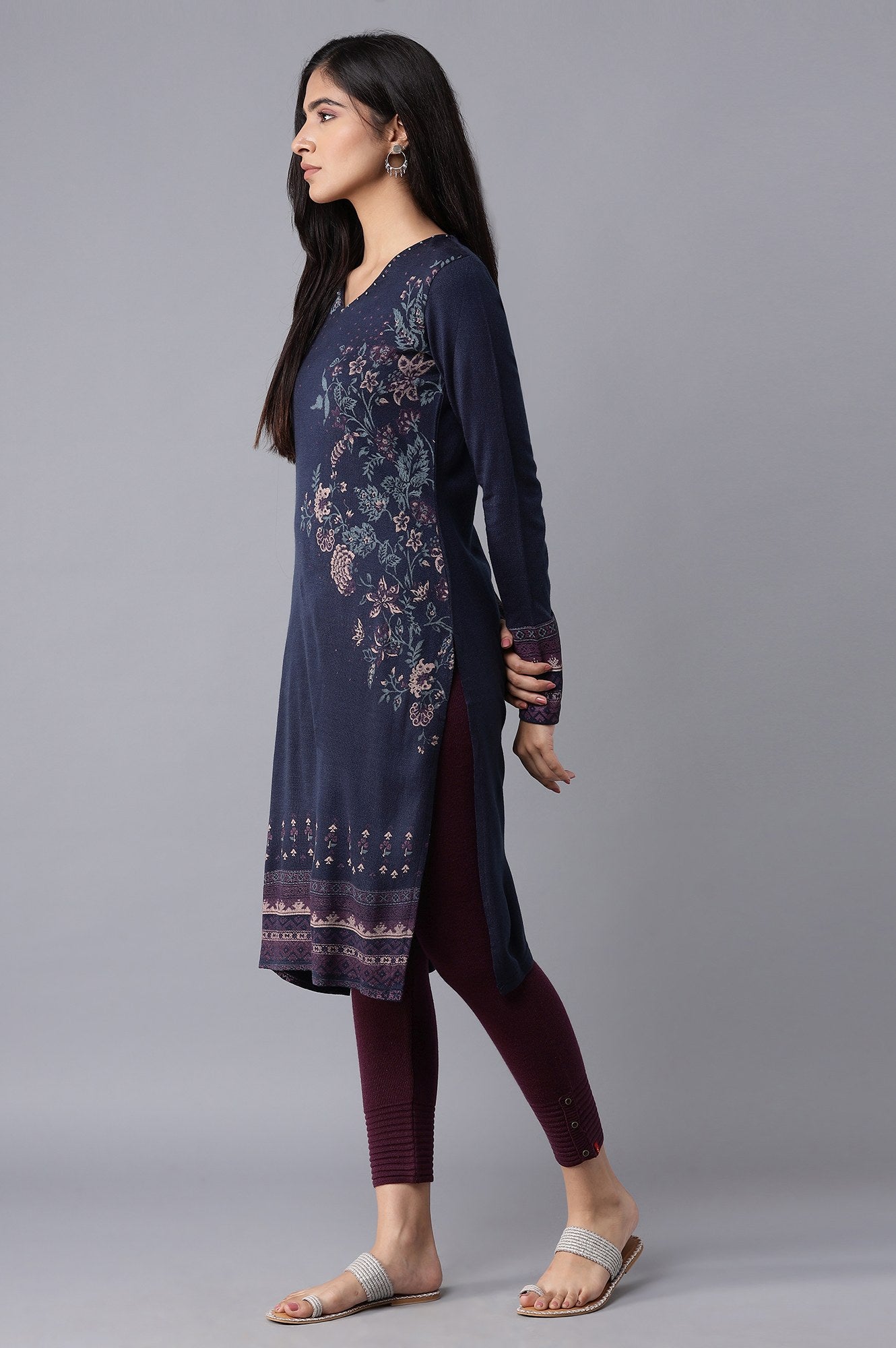 Dark Blue Floral Winter kurta