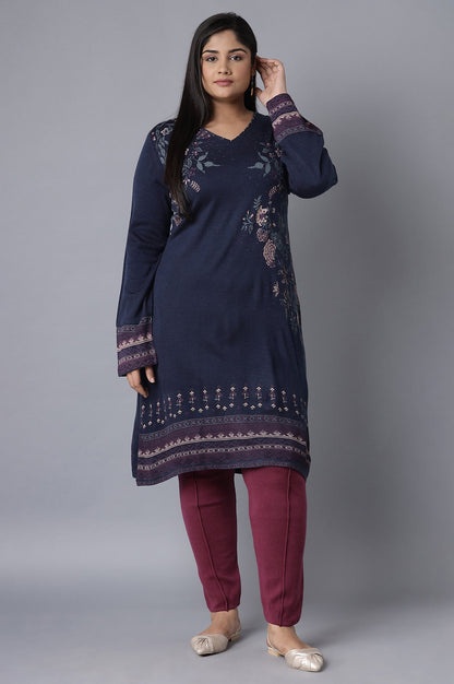 Dark Blue Floral Winter kurta