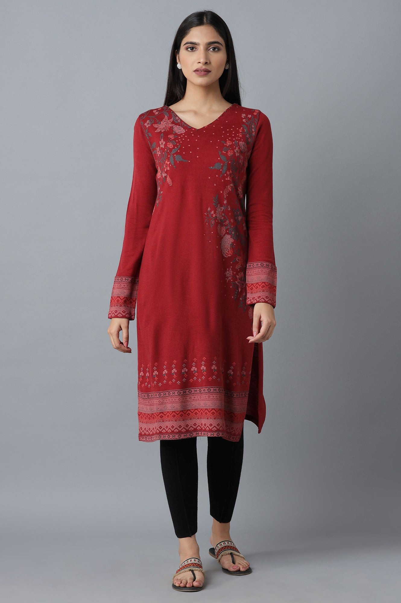 Red Floral Winter kurta