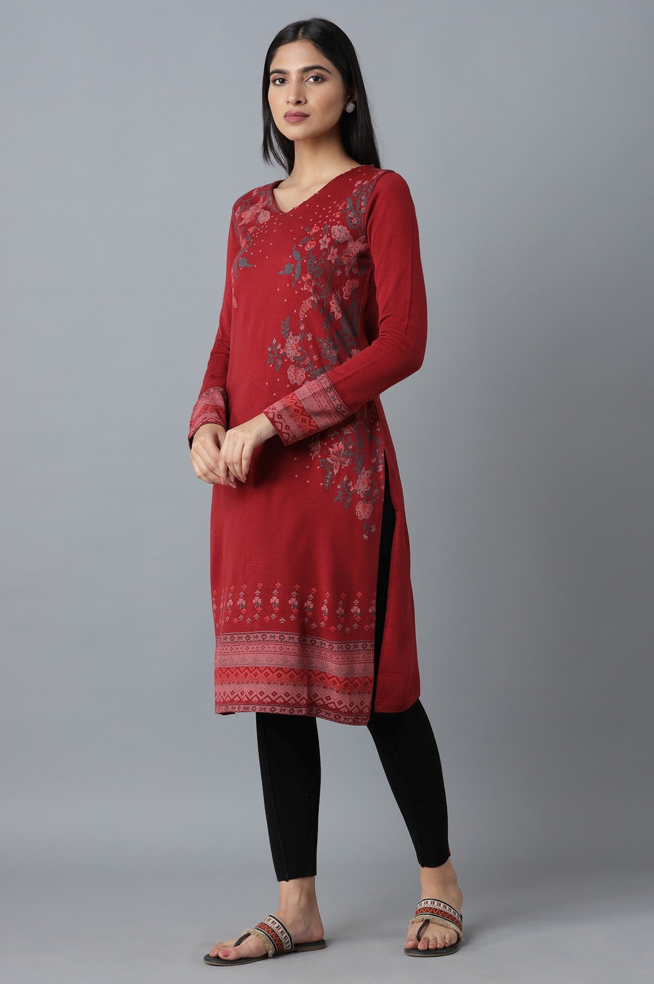 Red Floral Winter kurta