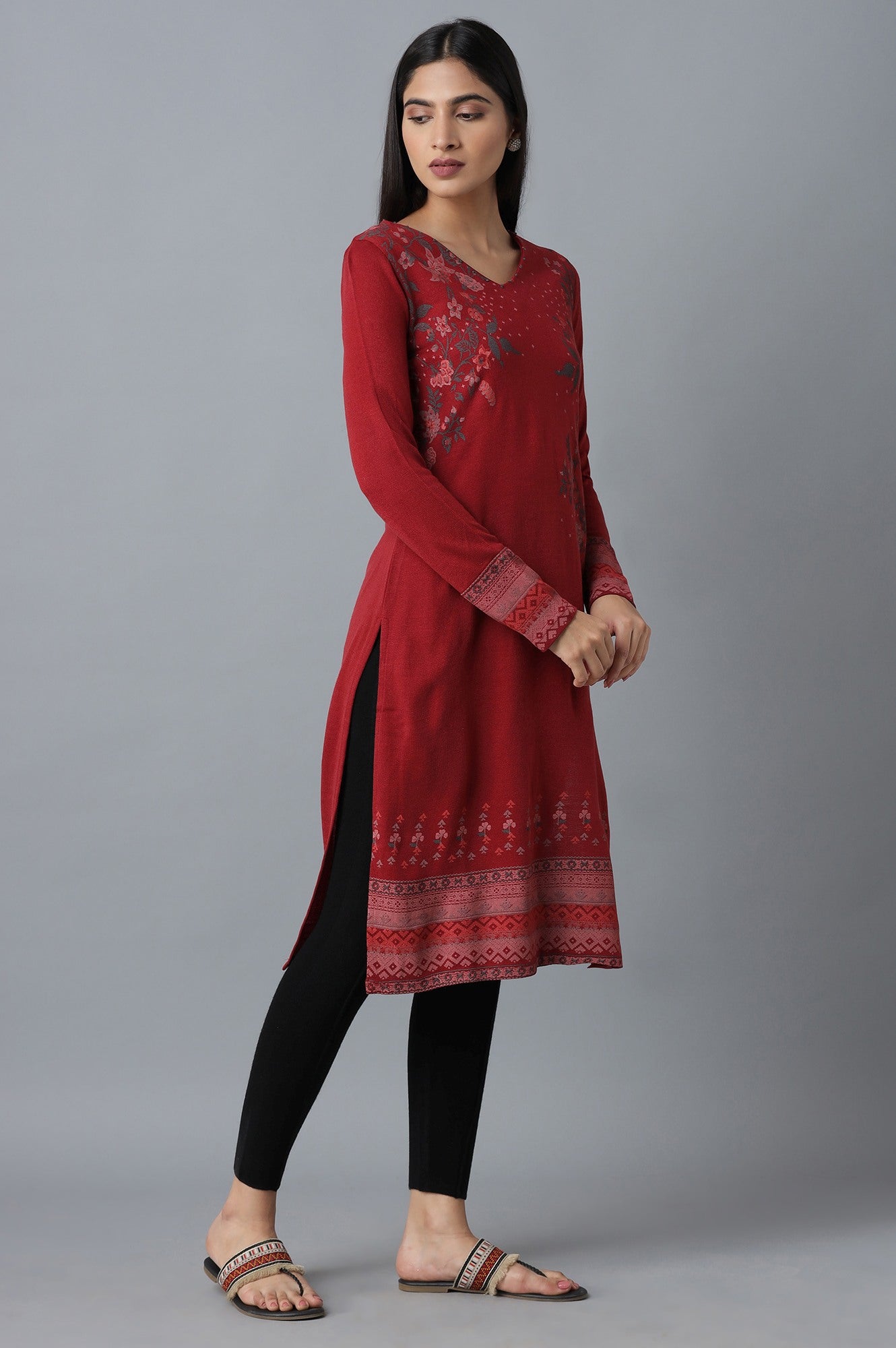 Red Floral Winter kurta