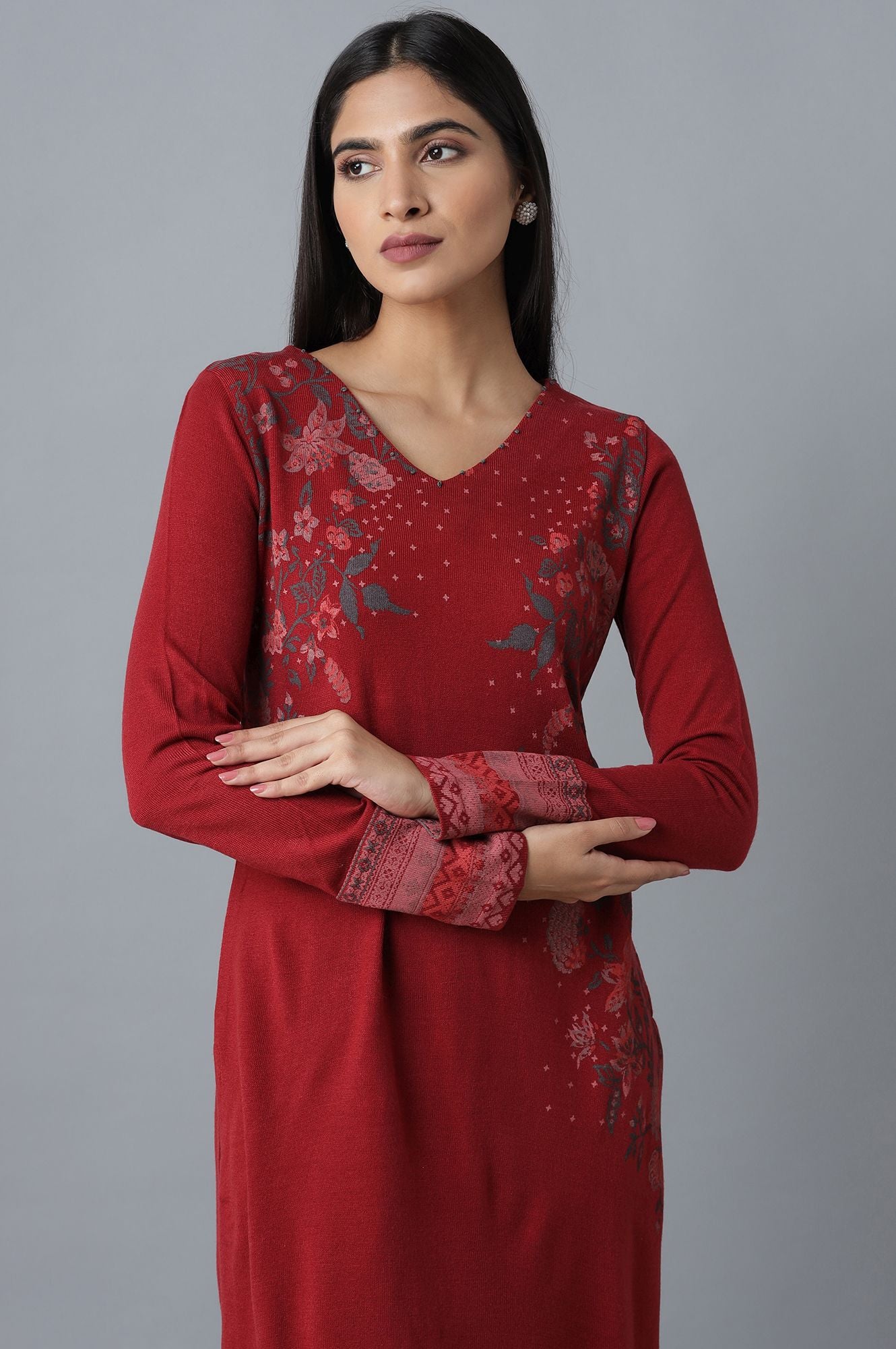 Red Floral Winter kurta