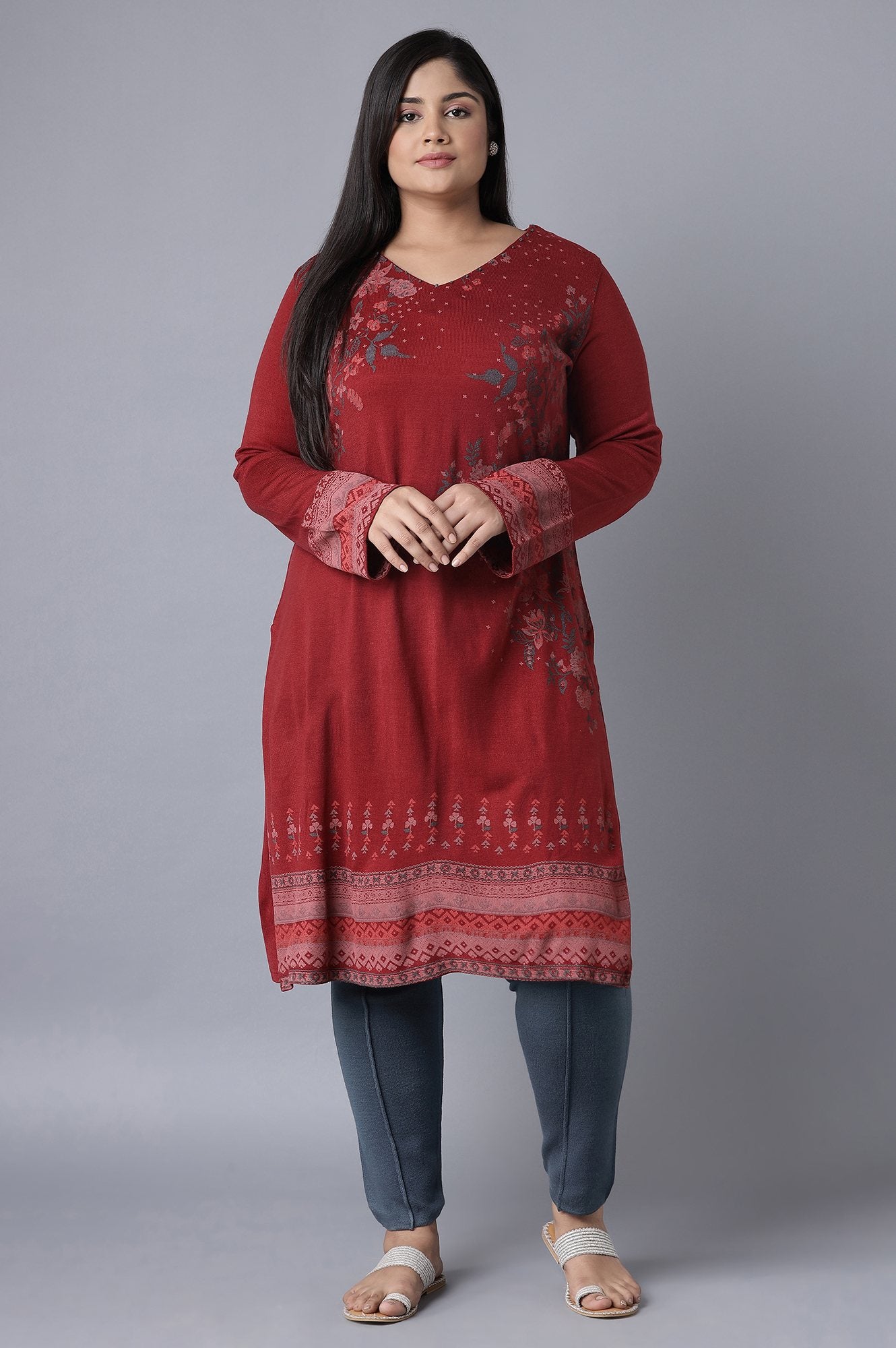 Red Floral Winter kurta