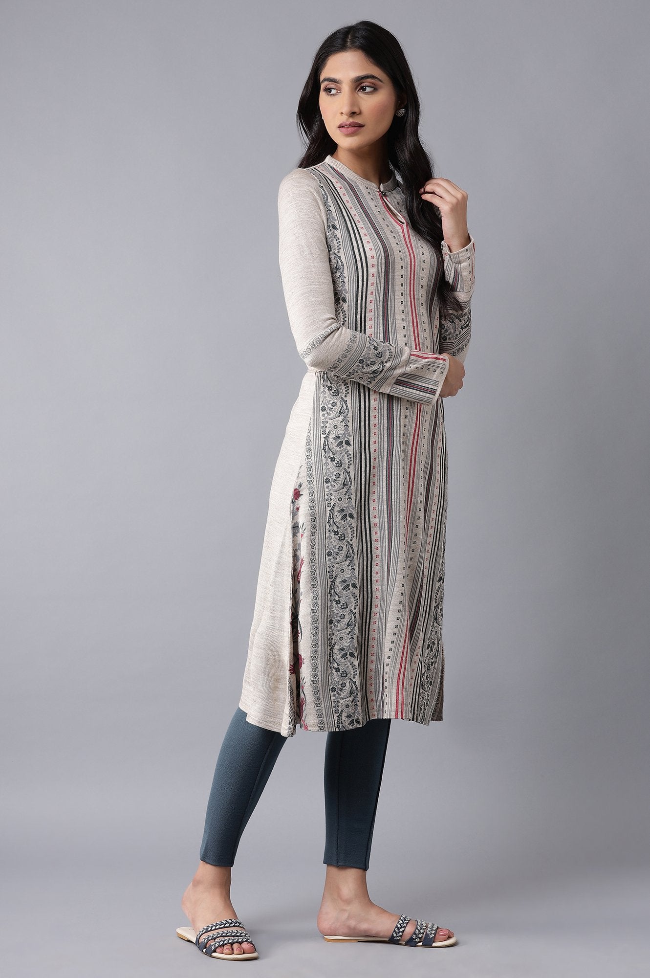 Beige Winter kurta