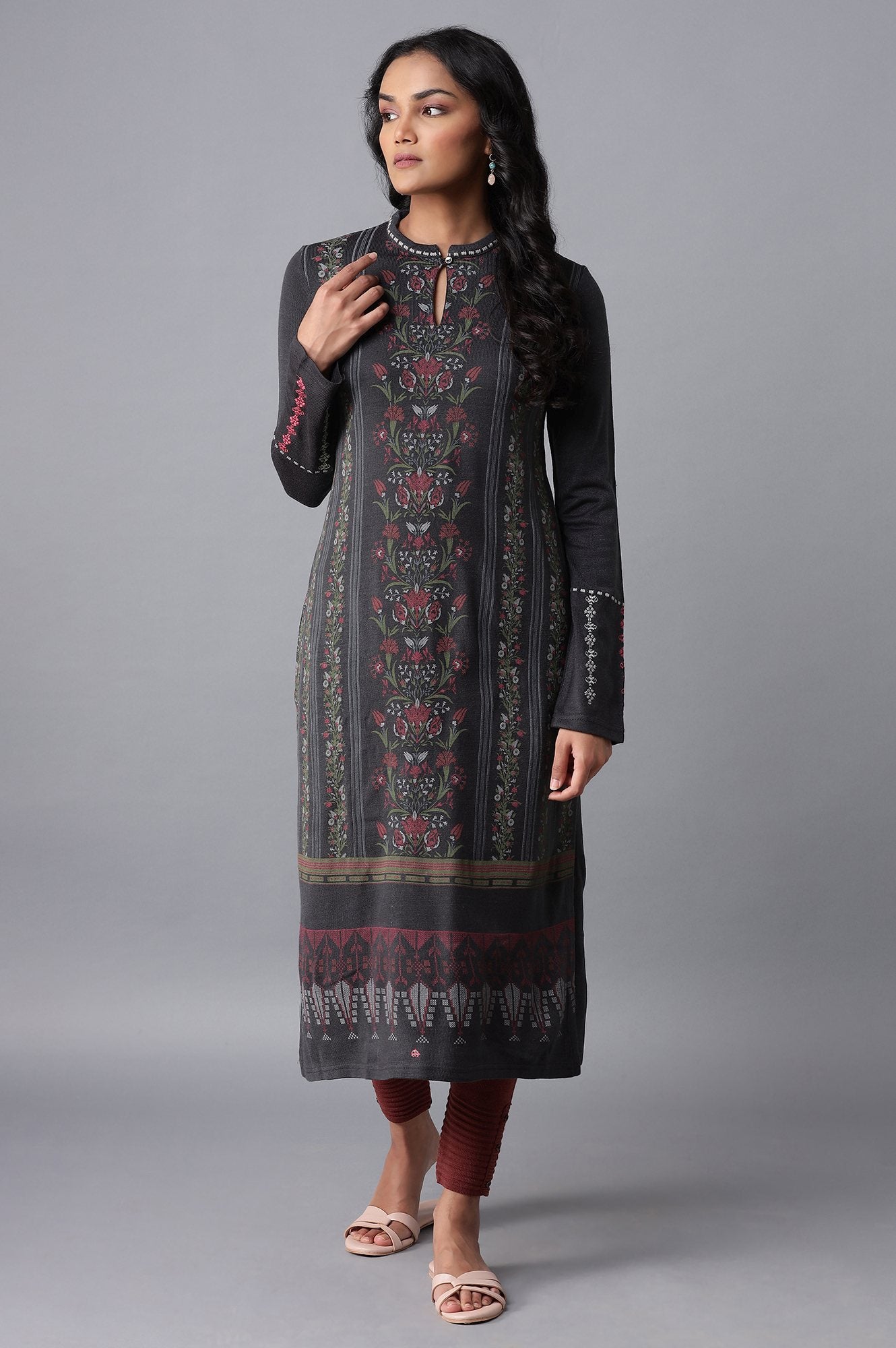 Dark Grey Embroidered kurta