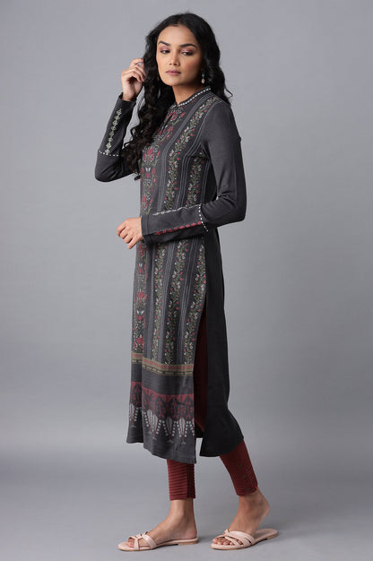 Dark Grey Embroidered kurta