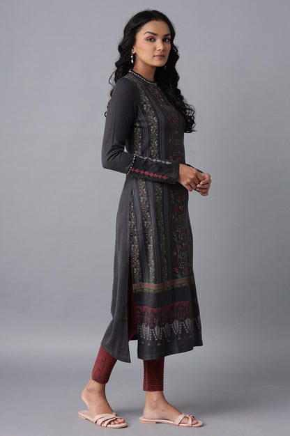 Dark Grey Embroidered kurta