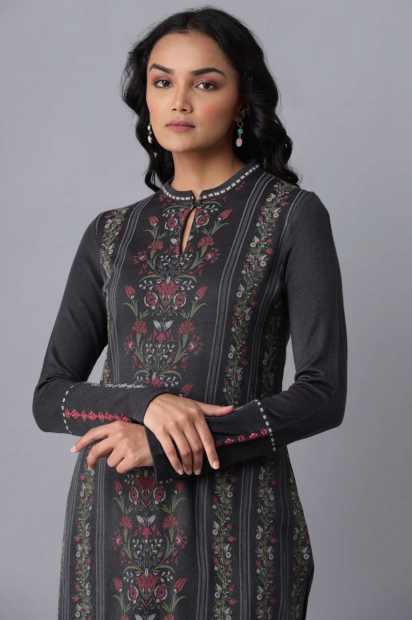 Dark Grey Embroidered kurta