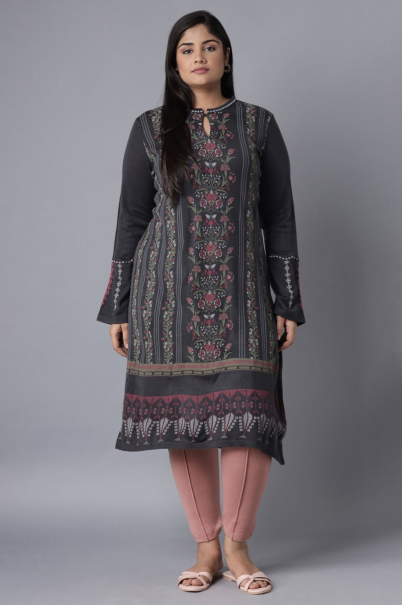 Dark Grey Embroidered kurta