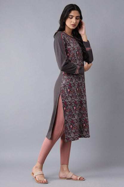 Dark Grey Floral Acrylic kurta - wforwoman