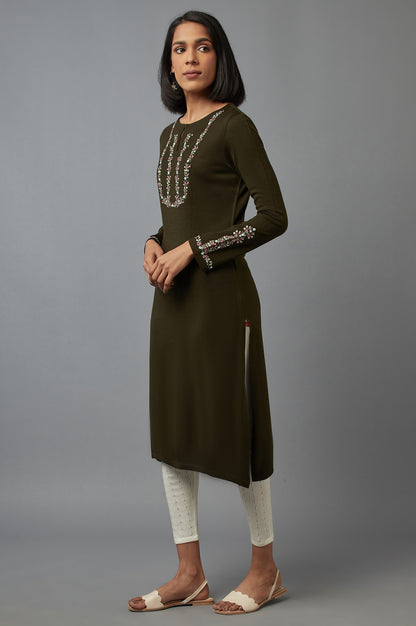 Olive Embroidered Kurta