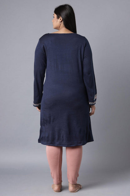 Dark Blue Embroidered Panelled kurta - wforwoman