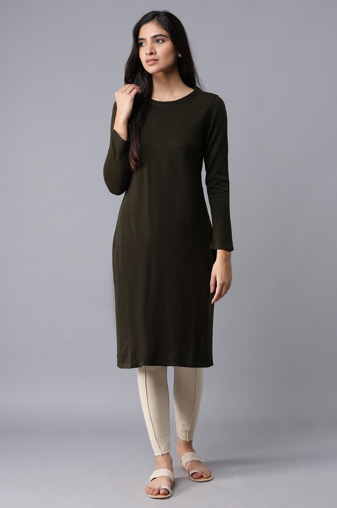 Green Slim Fit Winter Dress