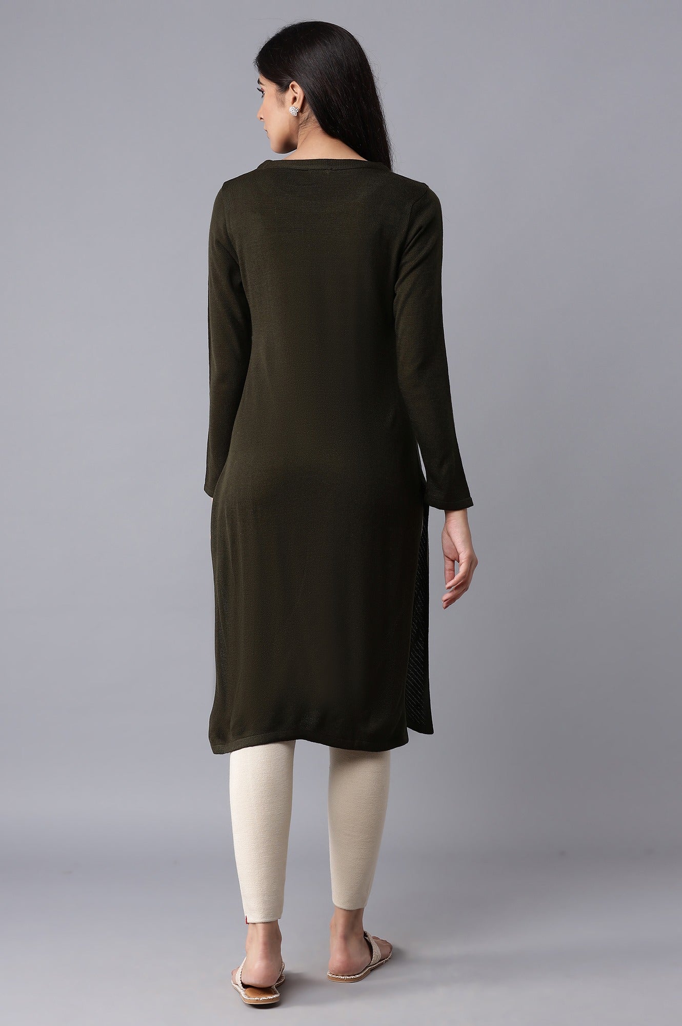 Green Slim Fit Winter Dress