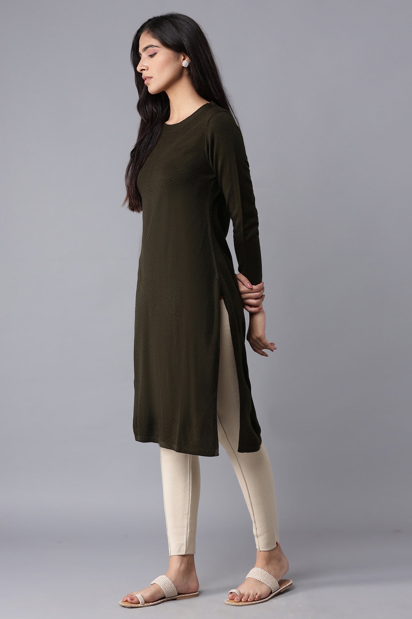 Green Slim Fit Winter Dress