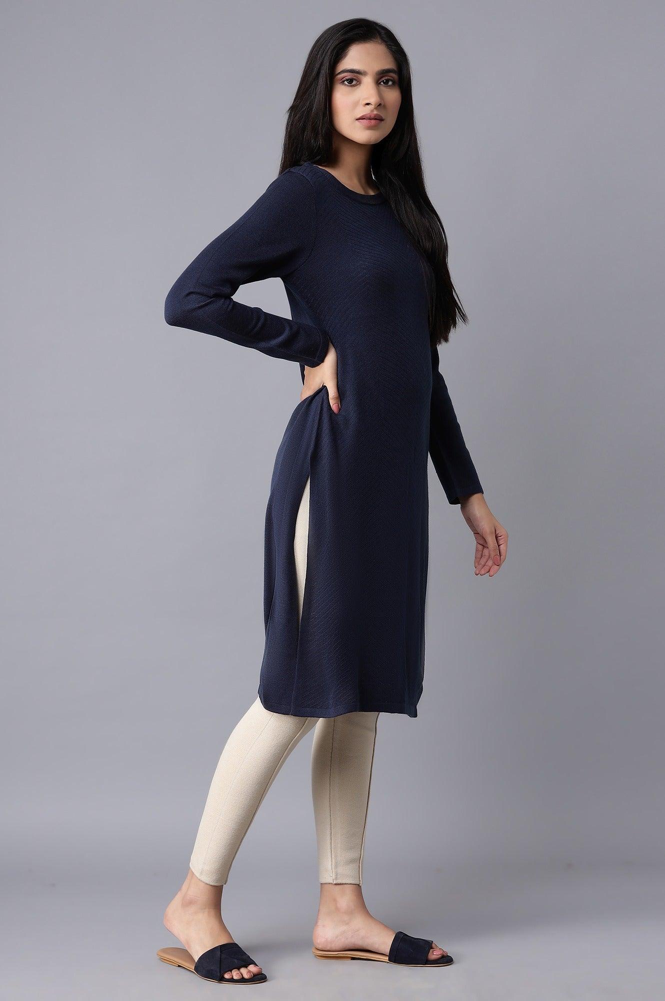 Dark Blue Slim Fit Winter Dress - wforwoman
