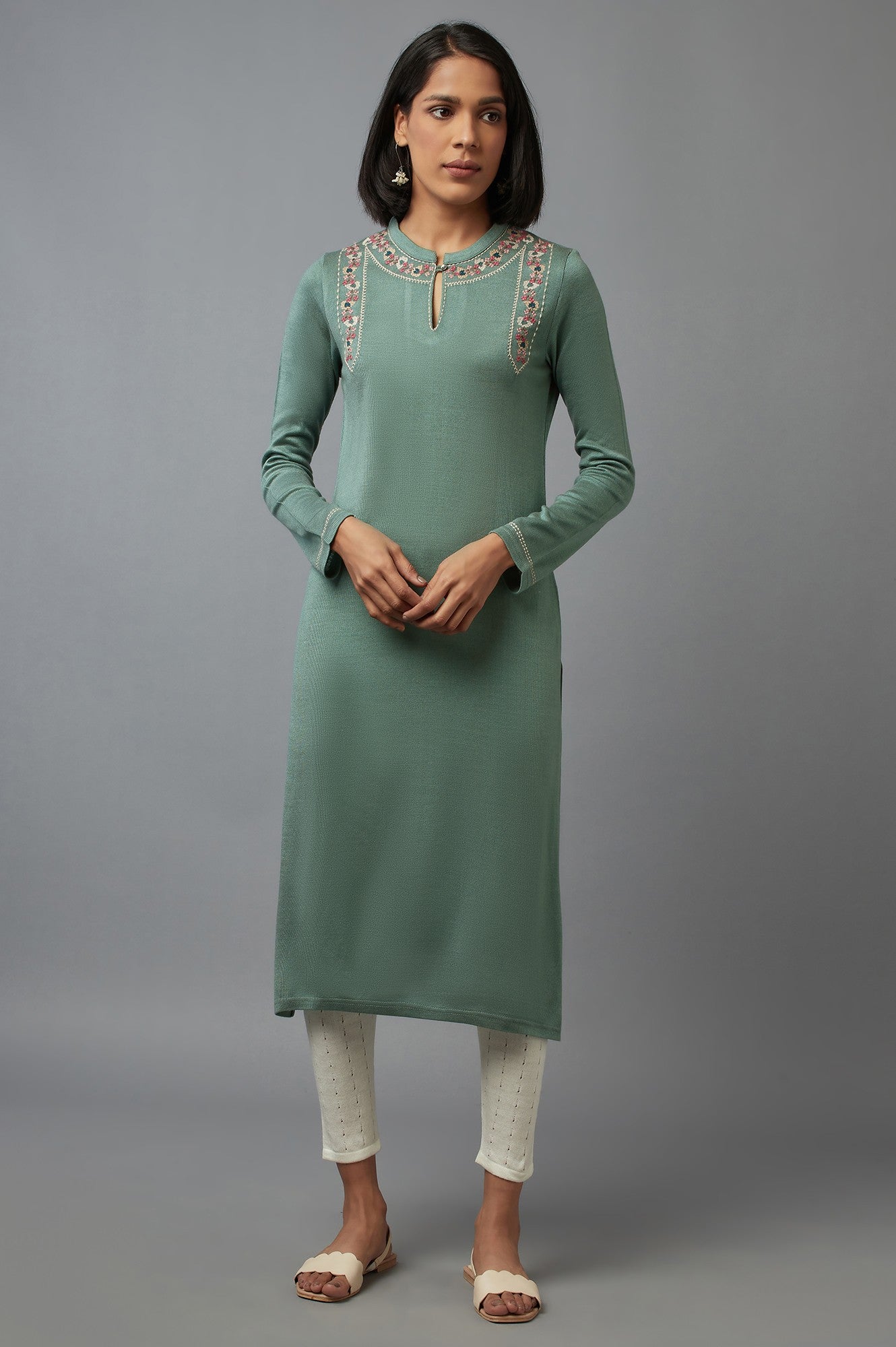 Oil Blue Embroidered Kurta