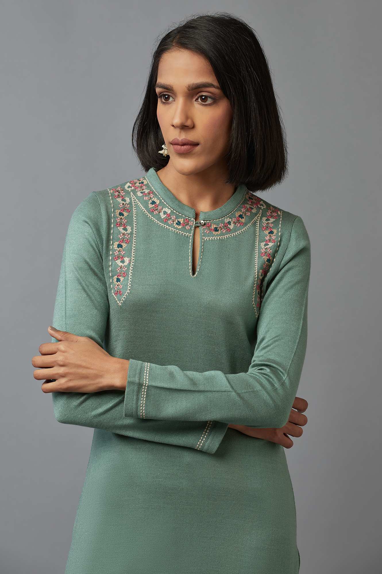 Oil Blue Embroidered Kurta