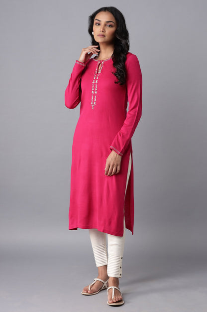 Dark Pink Embroidered Acrylic kurta