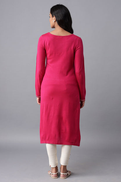 Dark Pink Embroidered Acrylic kurta