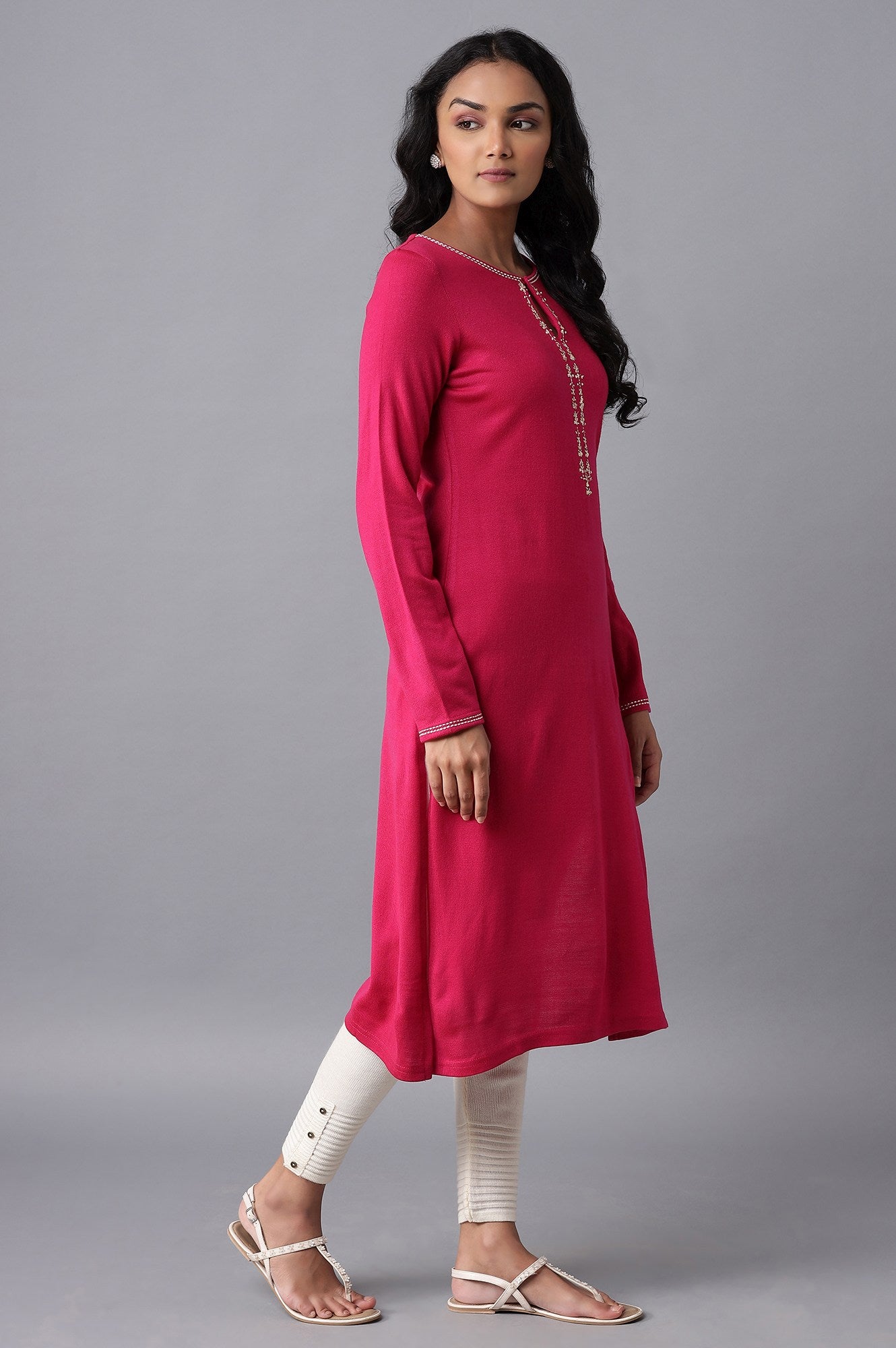 Dark Pink Embroidered Acrylic kurta