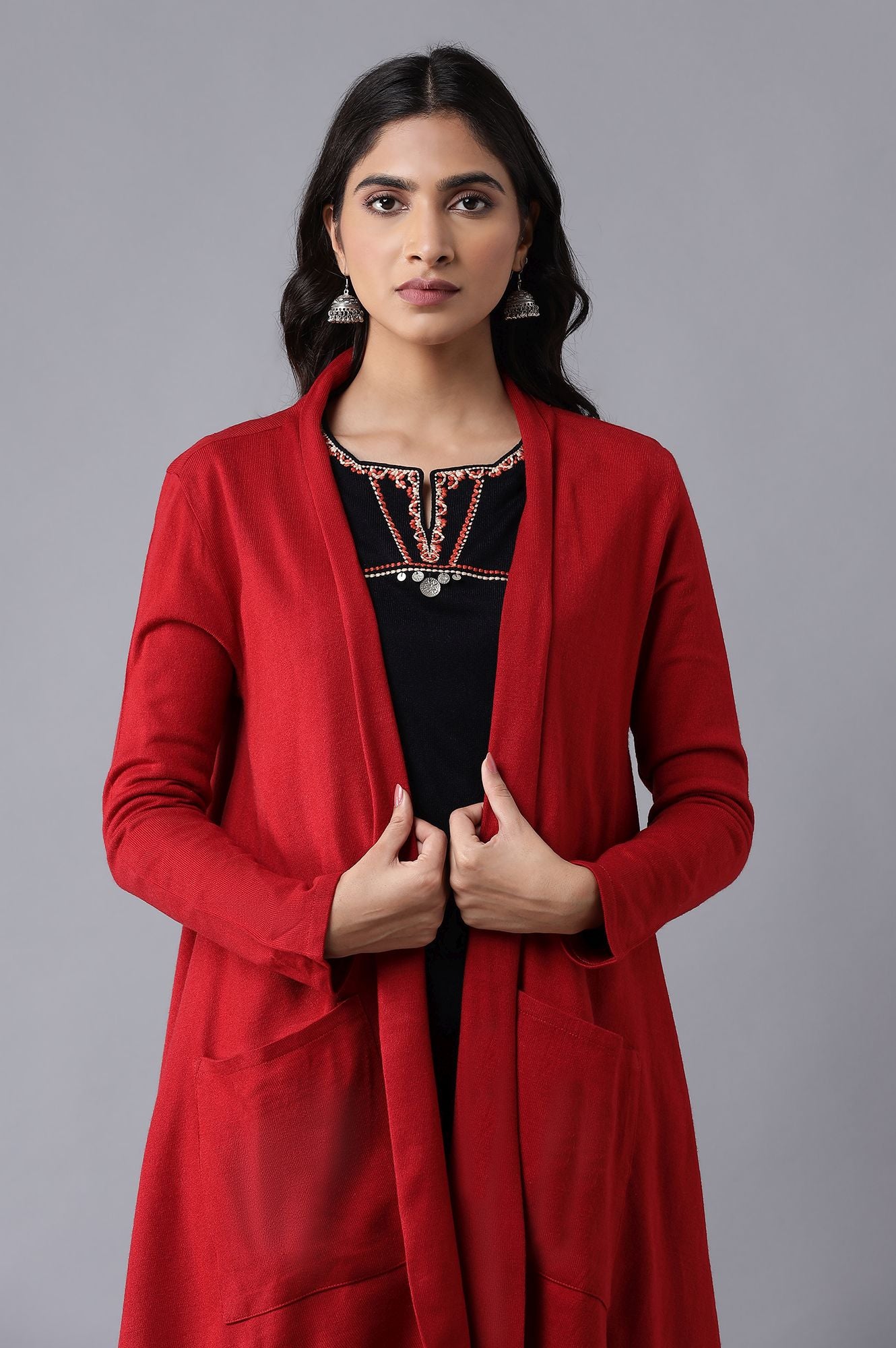 Red Soft Acrylic Cardigan