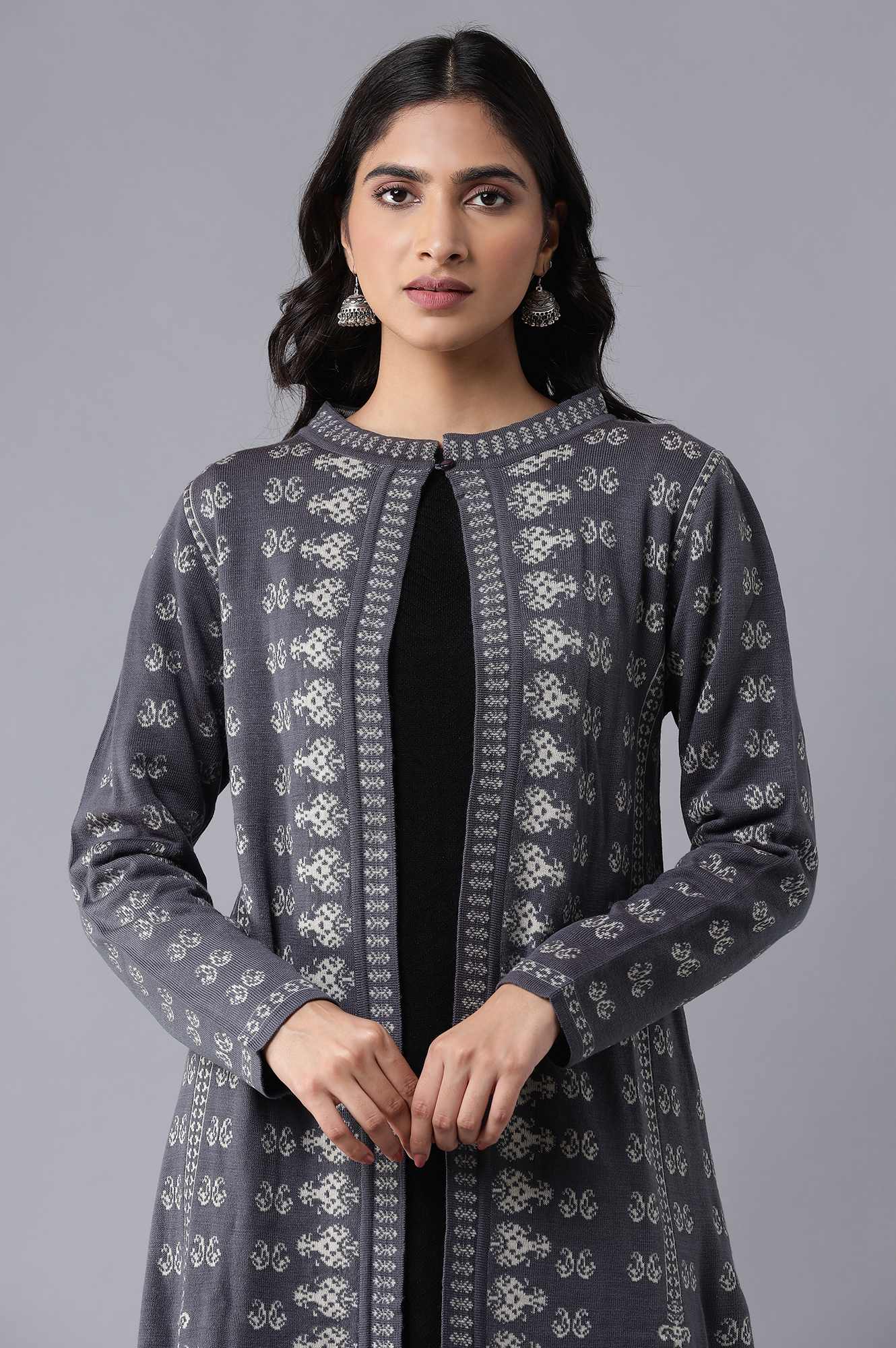 Grey Jaquard Cardigan