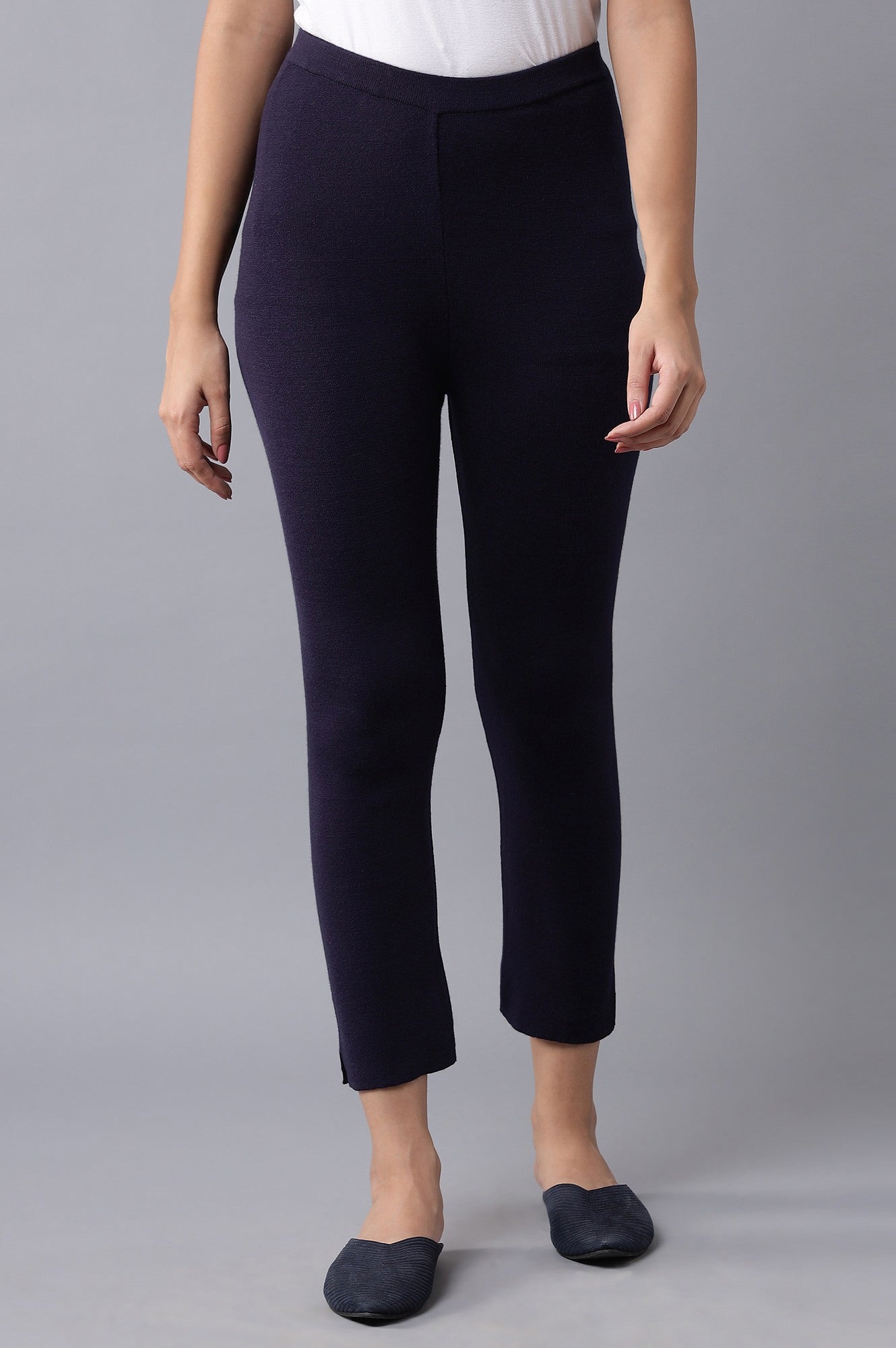 Navy Knitted Slim Pants