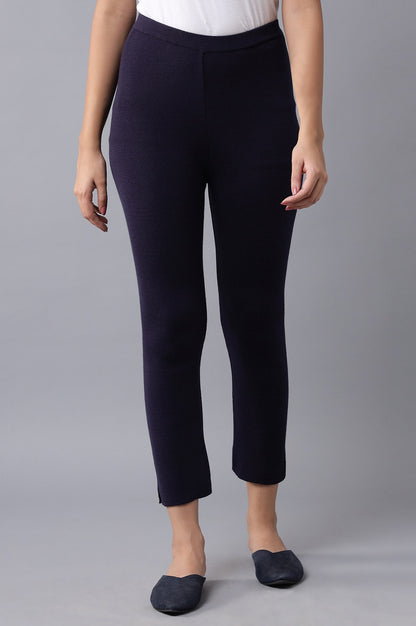 Navy Knitted Slim Pants