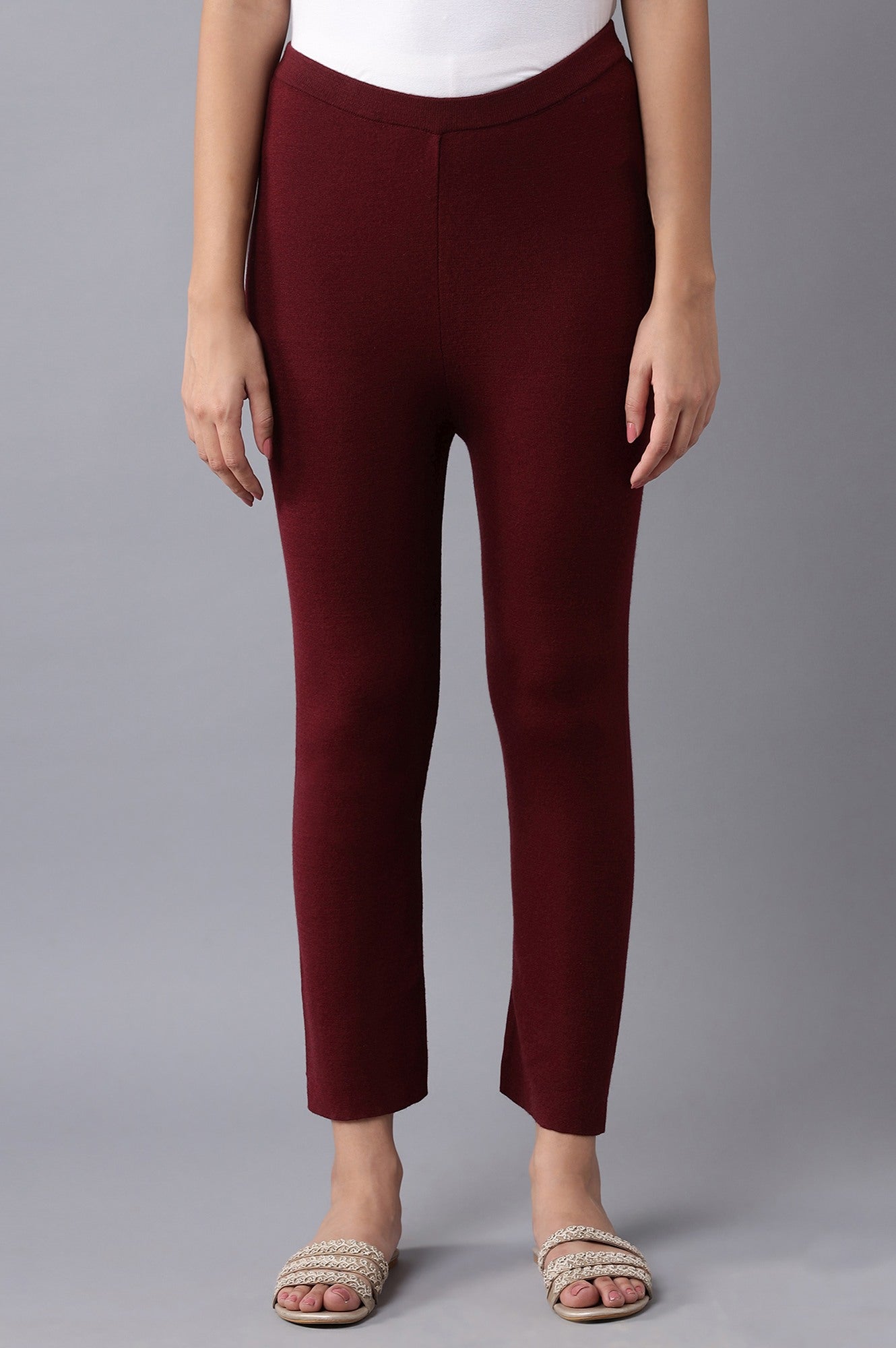 Red Knitted Slim Pants