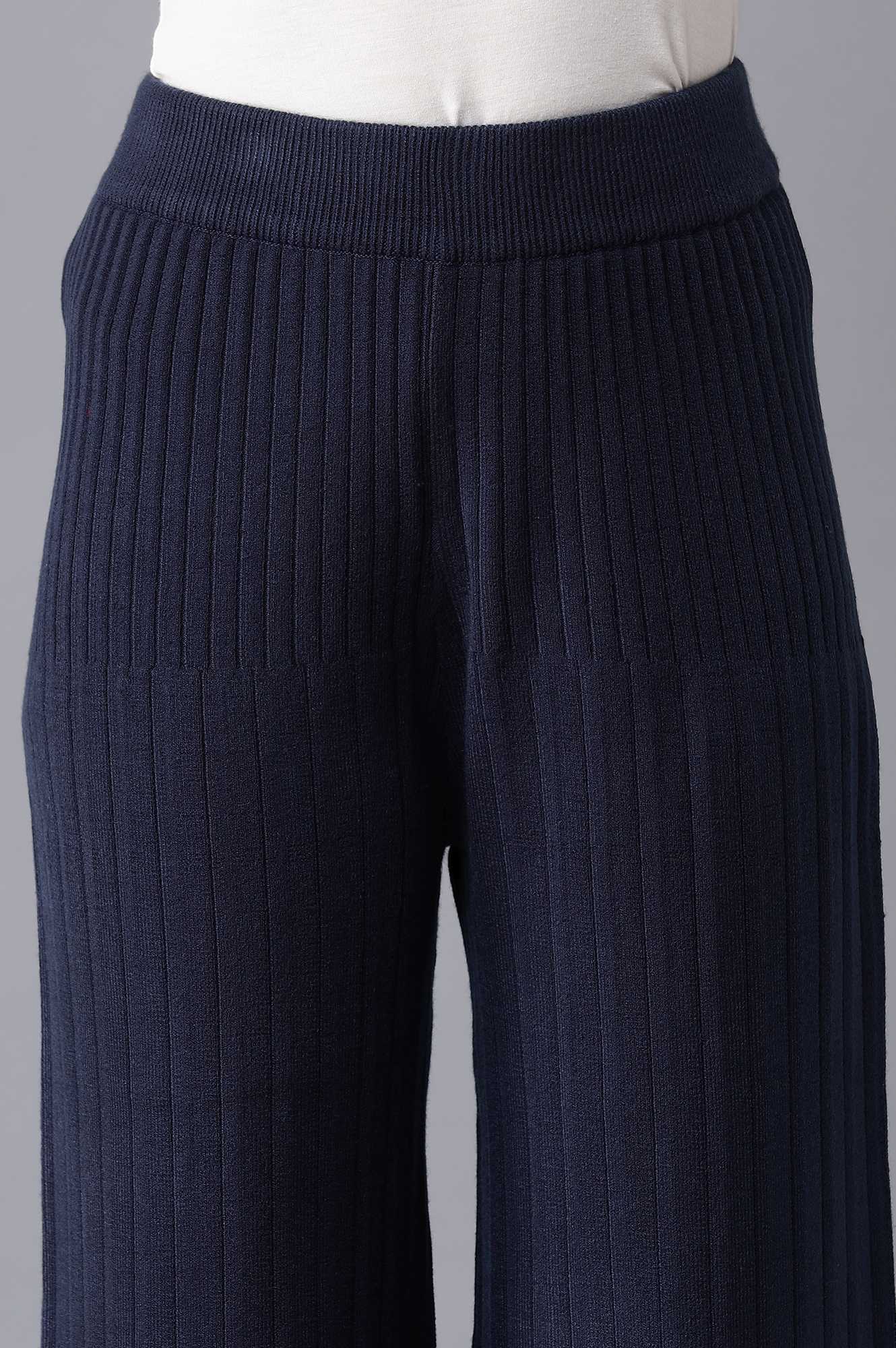 Dark Blue Pleated Parallel Pants