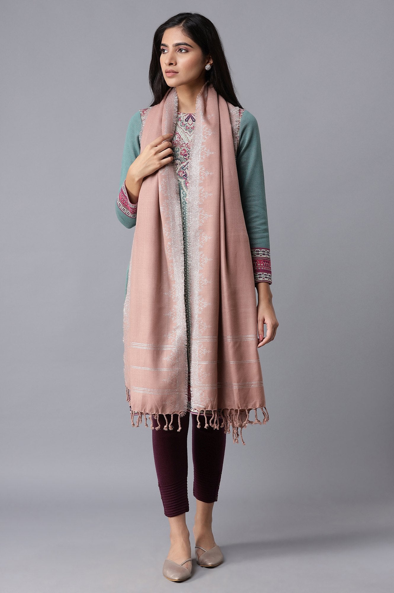 Light Pink Jacquard Shawl