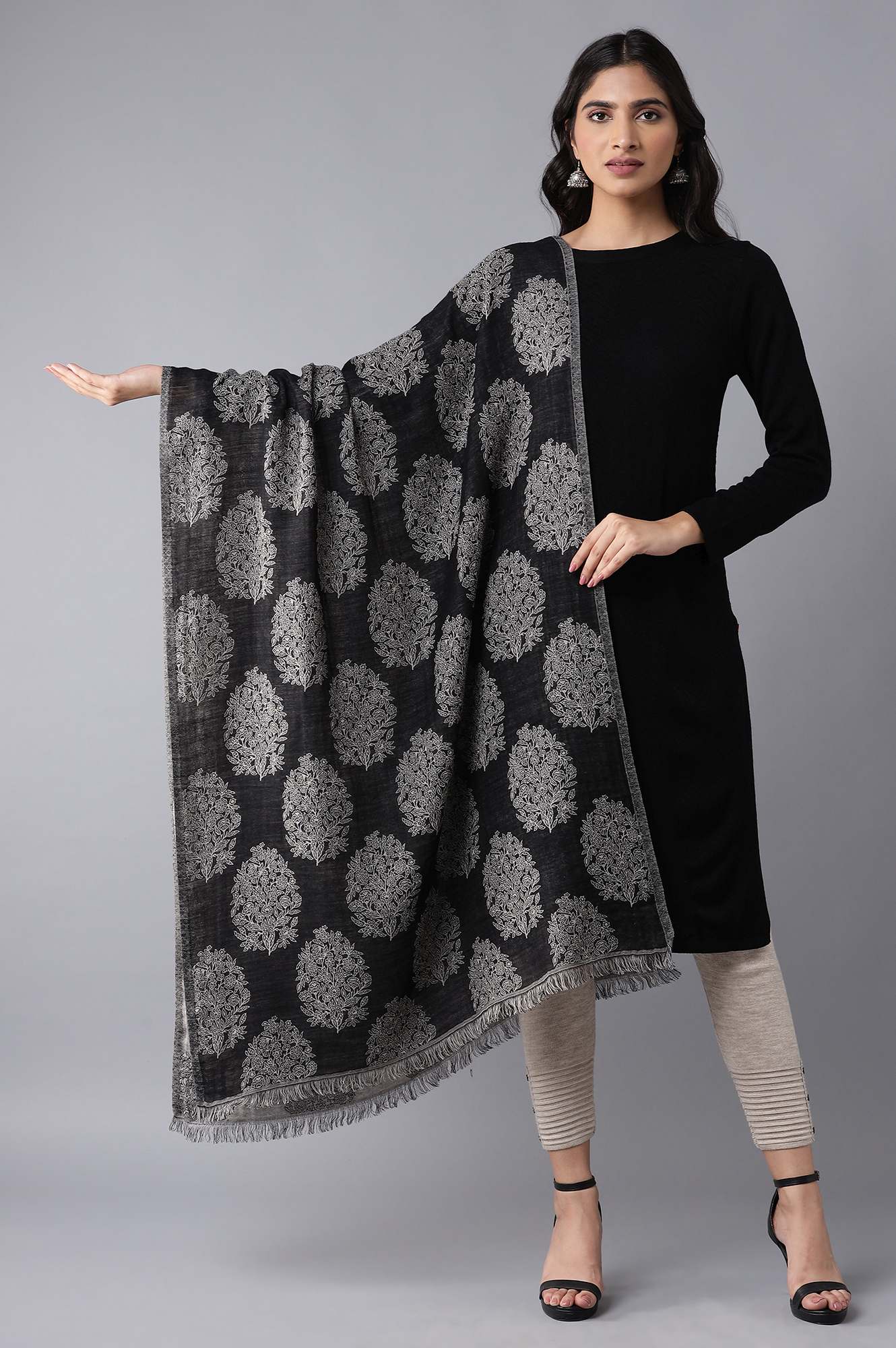 Grey Jacquard Shawl