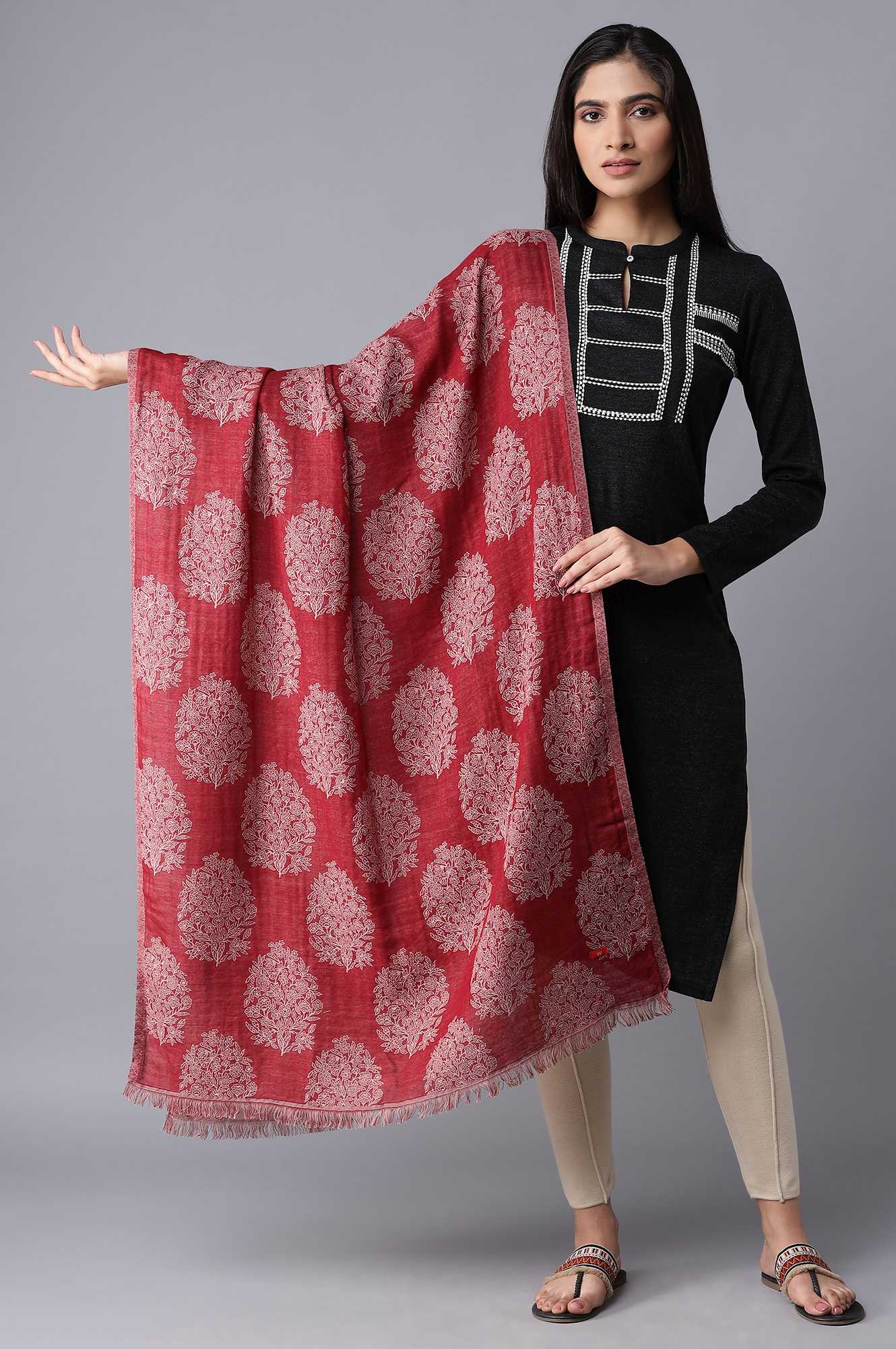 Red Jacquard Shawl