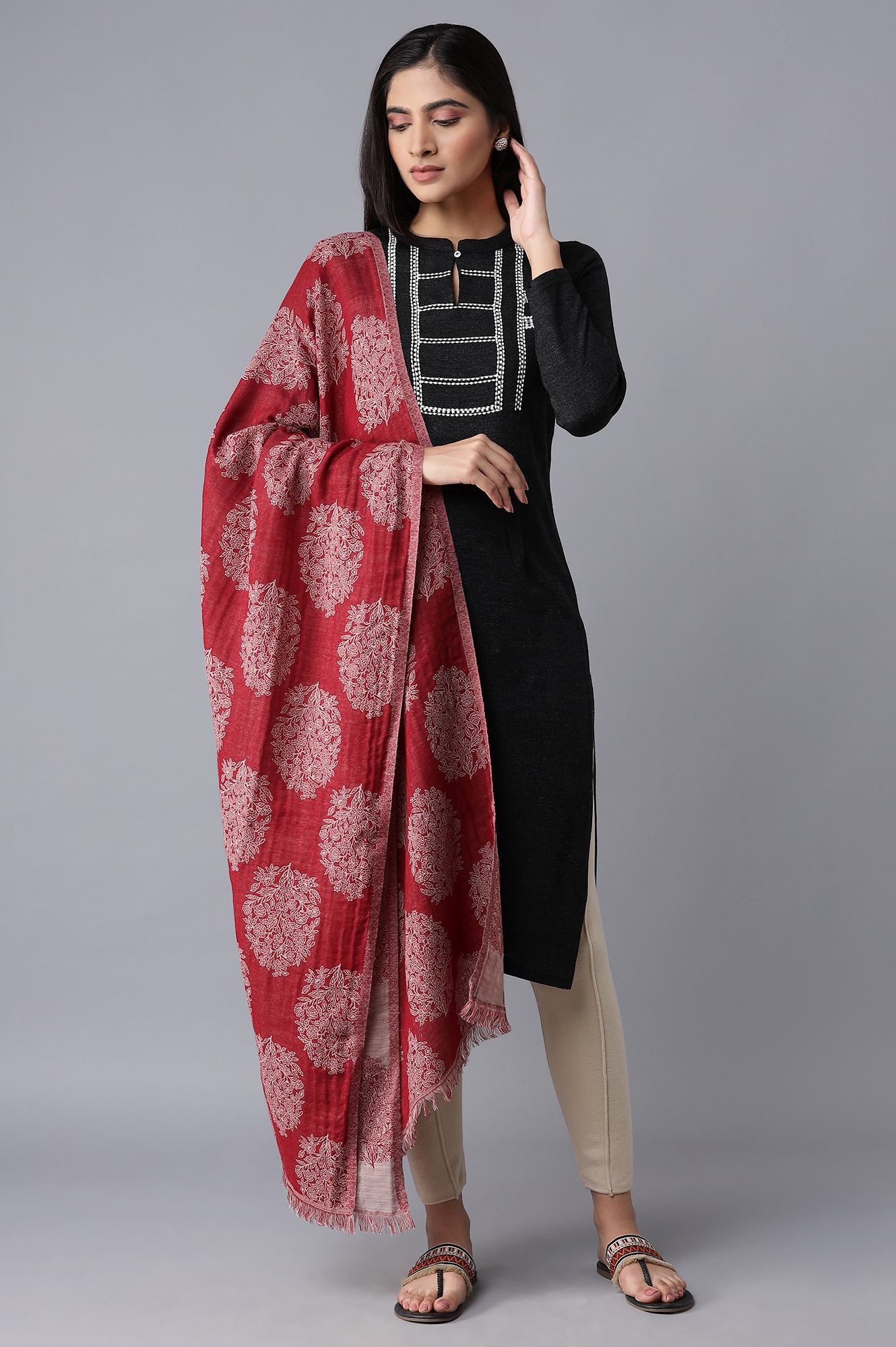 Red Jacquard Shawl