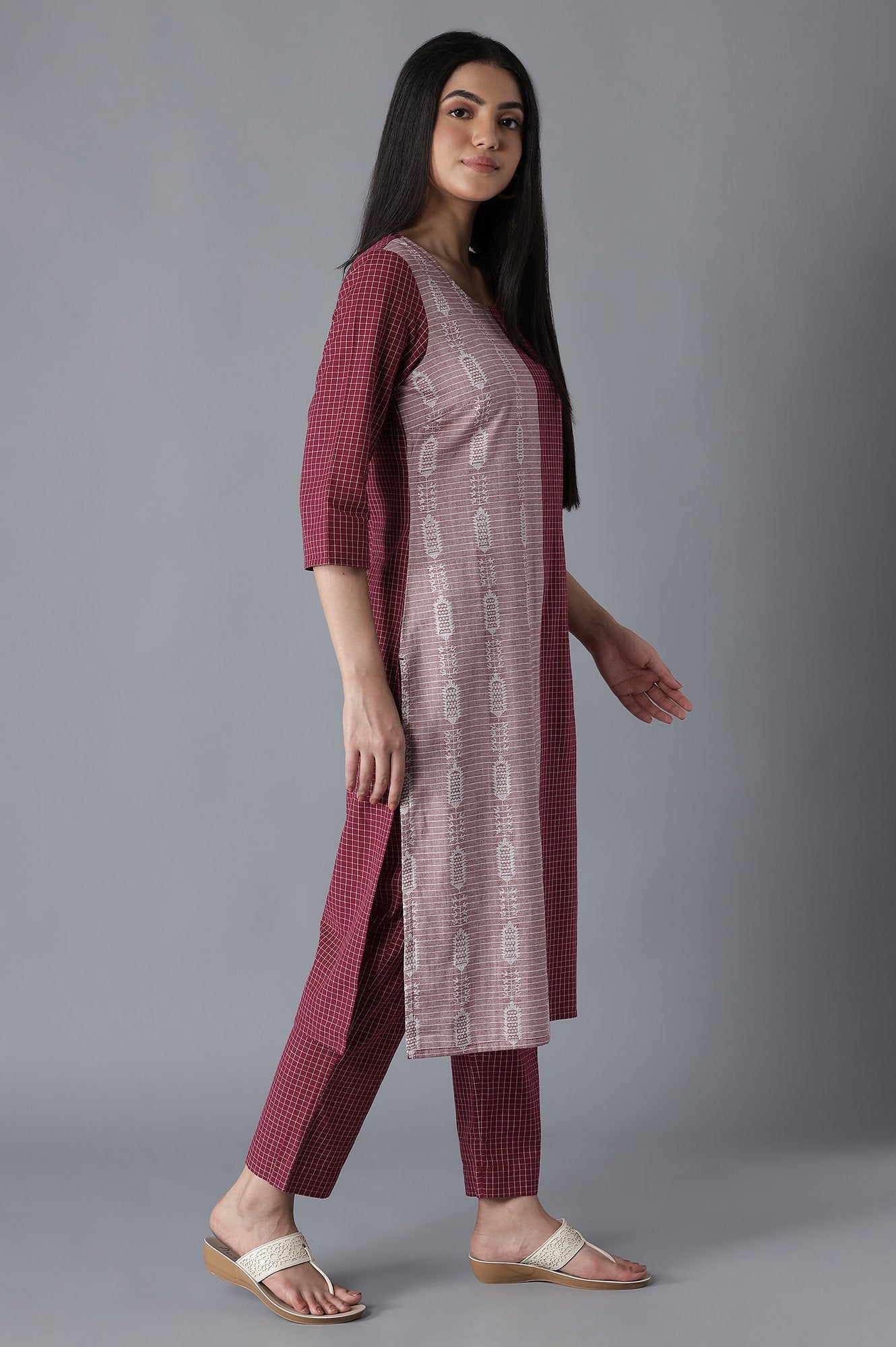 Red Yarn Dyed Cotton kurta Trousers Set